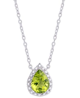 Macy's - Peridot (1-1/3 ct. t.w.) & Cubic Zirconia Pear Halo 18" Pendant Necklace in Sterling Silver