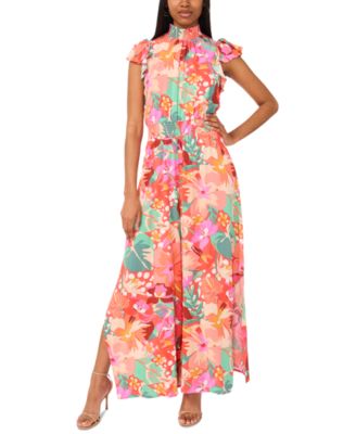 MSK - Women's Smocked Waist Printed Wide-Leg Jumpsuit
