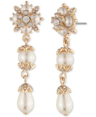 Marchesa - Gold-Tone Crystal & Imitation Pearl Linear Drop Earrings