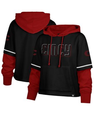 '47 Brand - Women's Black Cincinnati Reds City Connect Shortstop Cropped Pullover Hoodie