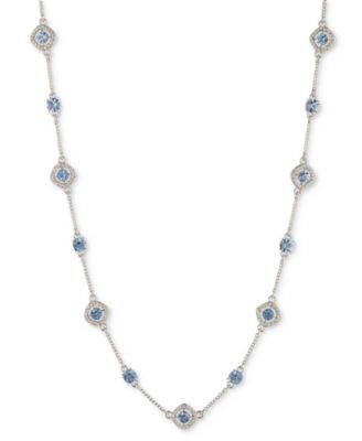 Givenchy - Silver-Tone Pav&eacute; & Round Crystal Halo Station Necklace, 16" + 3" extender