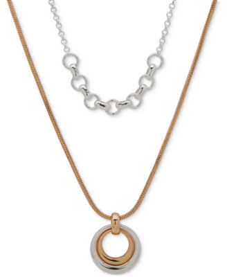 Anne Klein - Two-Tone Interlocking Ring Layered Pendant Necklace, 16" + 3" extender