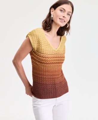I.N.C. International Concepts - Women's Ombr&eacute; V-Neck Sweater, Exclusively at Macy's