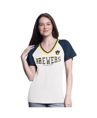 G-III 4Her by Carl Banks - Women's&nbsp;White/Navy Milwaukee Brewers Ball Park Raglan V-Neck T-Shirt
