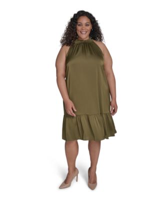 Vince Camuto - Plus Size Satin Mock-Neck A-Line Dress