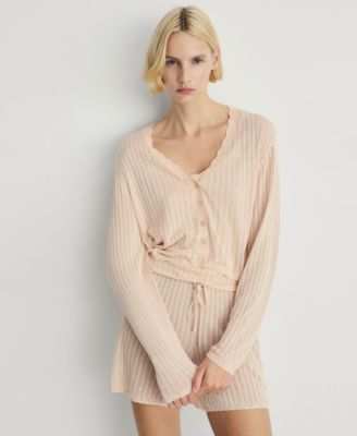 MANGO - Women's Openwork Detail Pajama Cardigan