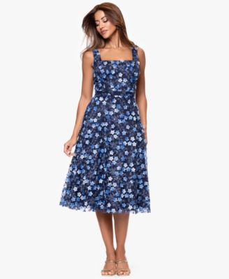 XSCAPE - Women's Printed Square-Neck Sleeveless Dress