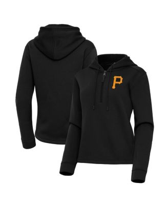 Antigua - Women's Black Pittsburgh Pirates Contemporary Quarter-Zip Hoodie Sweatshirt