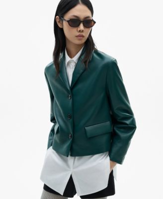 MANGO - Women's Flap Pockets and Leather Effect Jacket