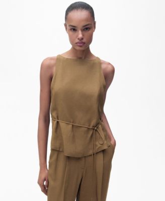 MANGO - Women's Bow Linen-Blend Top
