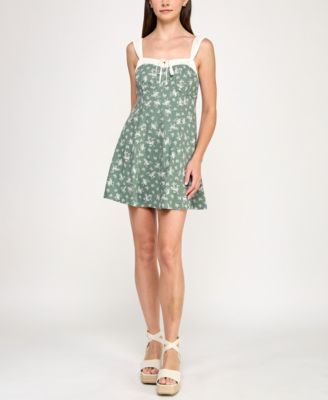 Trixxi - Juniors' Printed Contrast-Trim Sleeveless Fit & Flare Dress