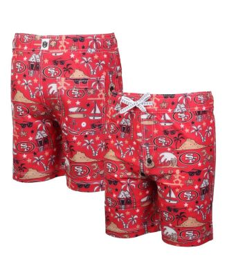 Wes & Willy - Big Boys and Girls Scarlet San Francisco 49ers Luau Swim Trunks