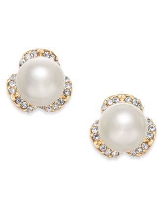 Charter Club - Gold-Tone Pav&eacute; & Imitation Pearl Stud Earrings