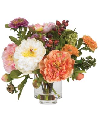 Nearly Natural - Artificial Peony Arrangement with Glass Vase