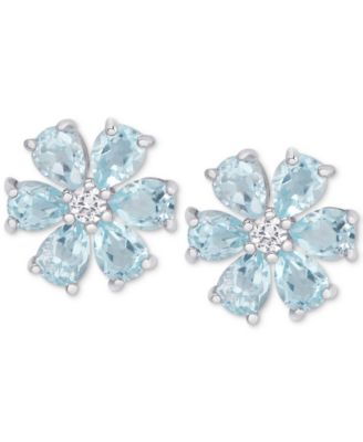 Macy's - Blue Topaz (2-3/8 ct. t.w.) & White Topaz Accent Flower Stud Earrings in Sterling Silver