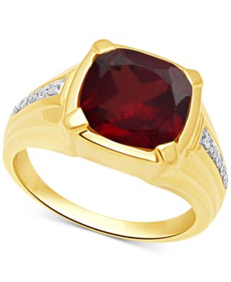 Macy's - Men's Garnet (5-1/8 ct. t.w.) & Diamond (1/10 ct. t.w.) Ring in 18k Gold Over Sterling Silver
