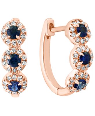 LALI Jewels - Sapphire (1/3 ct. t.w.) & Diamond (1/5 ct. t.w.) Oval Hoop Earrings in 14k Rose Gold, 3/16"