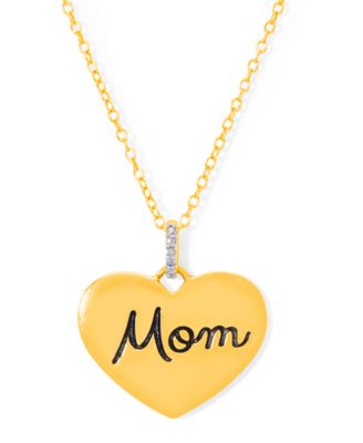 Macy's - Diamond Accent Black Script Engraved Mom Heart Pendant 18" Necklace in 14k Gold Plate