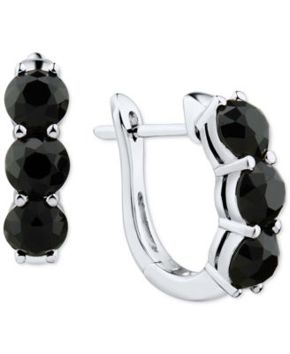 Macy's - Onyx Huggie Hoop Earrings in Sterling Silver