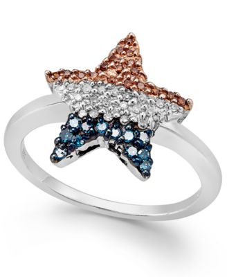 Macy's - Diamond Flag Star Ring in Sterling Silver (1/4 ct. t.w.)