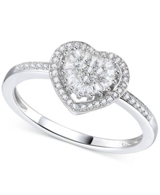 Macy's - Diamond Cluster Heart Ring (1/4 ct. t.w.) in Sterling Silver