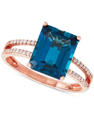 Macy's - London Blue Topaz (4 ct. t.w.) & Diamond (1/10 ct. t.w.) Ring in 14k Rose Gold