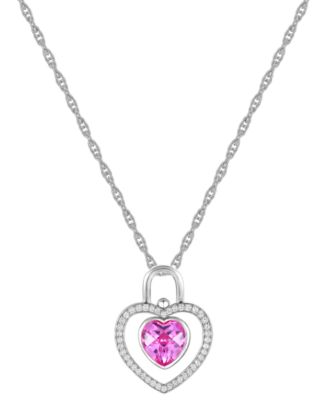 Macy's - Lab-Grown Pink Sapphire (2-3/8 ct. t.w.) & Lab-Grown White Sapphire (5/8 ct. t.w.) Heart 18" Pendant Necklace in Sterling Silver