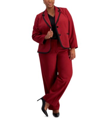Le Suit - Plus Size Houndstooth Framed Double-Button Jacket & Straight-Leg  2-Pc. Pantsuit