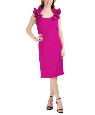 Donna Ricco - Women's Ruffled-Shoulder Sleeveless Dress