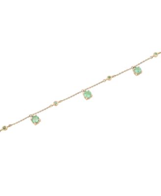 Macy's - Lab-Grown Emerald Dangle Station Ankle Bracelet (1-1/5 ct. t.w.) in 14k Gold-Plated Sterling Silver