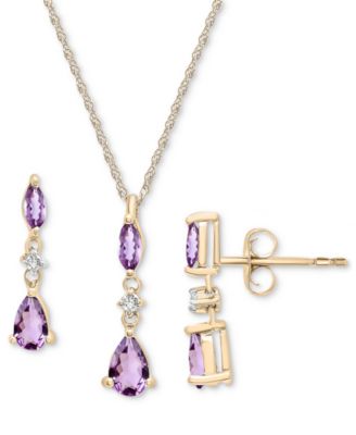 Macy's - 2-Pc. Set Rose de France Amethyst (1-1/4 ct. t.w.) & Diamond (1/20 ct. t.w.) Pendant Necklace & Matching Drop Earrings in 14k Gold-Plated Sterling Silver