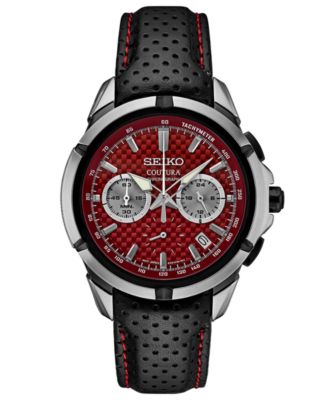 Seiko - Men's Chronograph Coutura Black Perforated Leather Strap Watch 42mm