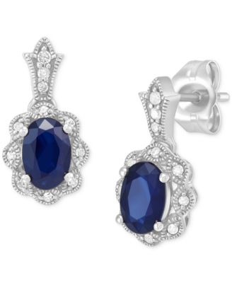 Macy's - Sapphire (1-1/3 ct. t.w.) & Diamond Drop Earrings in 14k White Gold