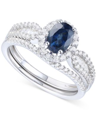 Macy's - Sapphire (1 ct. t.w.) & Diamond (1/2 ct. t.w.) Bridal Set in 14k White Gold