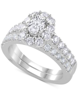 Macy's - Diamond Oval-Cut Halo Bridal Set (2 ct. t.w.) in 18k White Gold