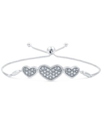 Macy's - Diamond Three Heart Bolo Bracelet (1/6 ct. t.w.) in Sterling Silver