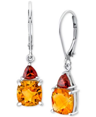 Macy's - Citrine (3 ct. t.w.) & Garnet (3/4 ct. t.w.) Leverback Drop Earrings in Sterling Silver