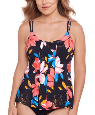 Swim Solutions - Women's Floral-Print Pleated Tankini Top, Created for Macy's