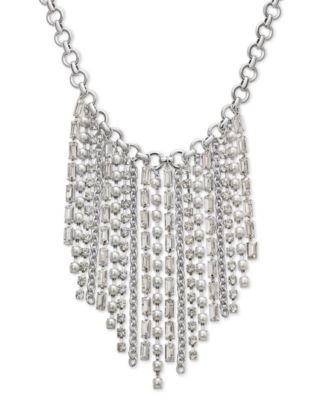I.N.C. International Concepts - Silver-Tone Crystal & Imitation Pearl Statement Necklace, 17" + 3" extender