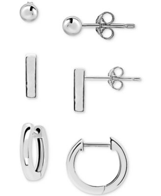 Giani Bernini - 3-Pc. Set Polished Ball Stud, Bar Stud, & Huggie Hoop Earrings
