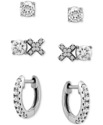 Giani Bernini - 3-Pc. Set Cubic Zirconia Hoop & Stud Earrings