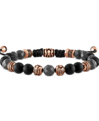 Bulova - Rose Gold-Tone IP Stainless Steel Black Onyx Beaded Cord Slider Bracelet