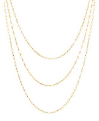 Italian Gold - Paperclip & Mirror Link 15" Layered Necklace in 14k Gold