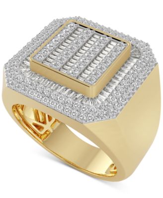 Macy's - Men's Diamond Round & Baguette Square Halo Cluster Ring (1-1/4 ct. t.w.) in 10k Gold