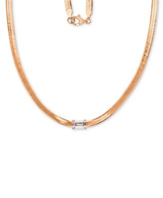 Macy's - Lab-Grown White Sapphire Solitaire 18" Collar Necklace (3/4 ct. t.w.) in 14k Rose Gold-Plated Sterling Silver