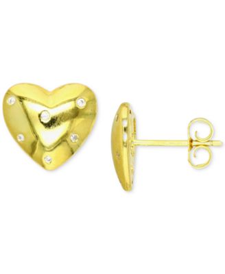 Macy's - Cubic Zirconia Studded Polished Heart Stud Earrings in 14k Gold-Plated Sterling Silver