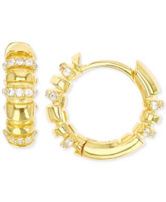 Macy's - Cubic Zirconia Multirow Small Hoop Earrings 14k Gold-Plated Sterling Silver, 0.59"