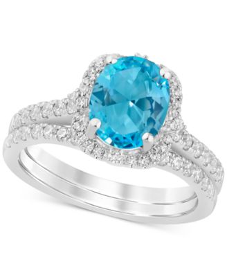 Macy's - Swiss Blue Topaz (2-1/8 ct. t.w.) & Diamond (1/2 ct. t.w.) Halo Bridal Set in 14k White Gold