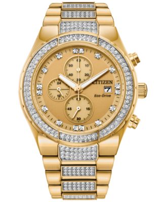 Citizen - Men's Chronograph Crystal Gold-Tone Stainless Steel Bracelet Watch 42mm Gift Set