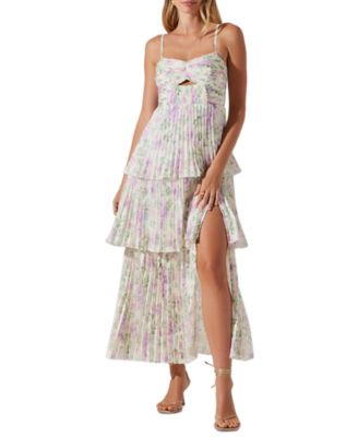 ASTR the Label - Women's Printed Pleated Tiered Sleeveless Maxi Dress